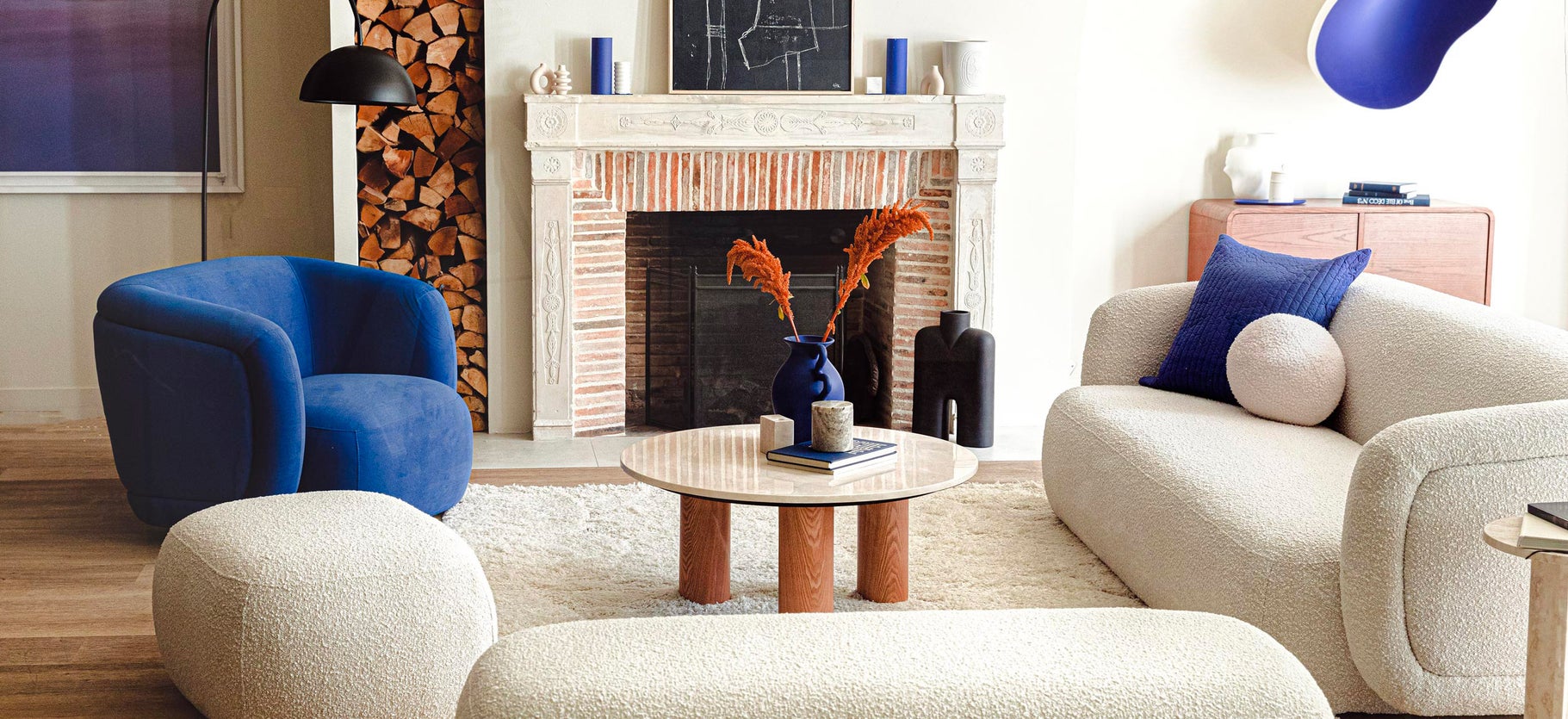 Inspiration VOLTA Fauteuils Bleu electrique Velours / Bois