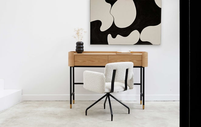 Chaise de bureau rotative - Blanc avoine-bouclé & métal noir - NV GALLERY -  BROOKES