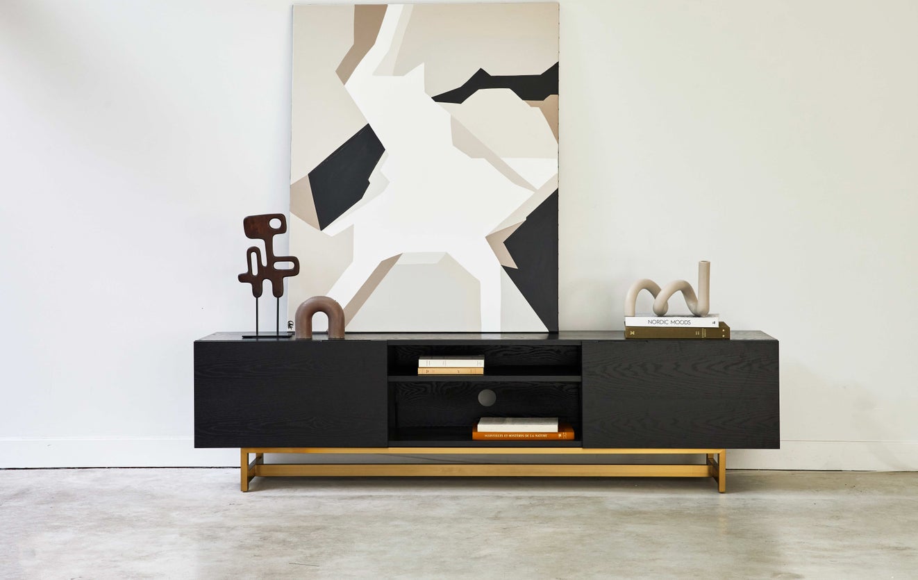Mueble de televisión negro Bequest, mueble tv madera estilo vintage