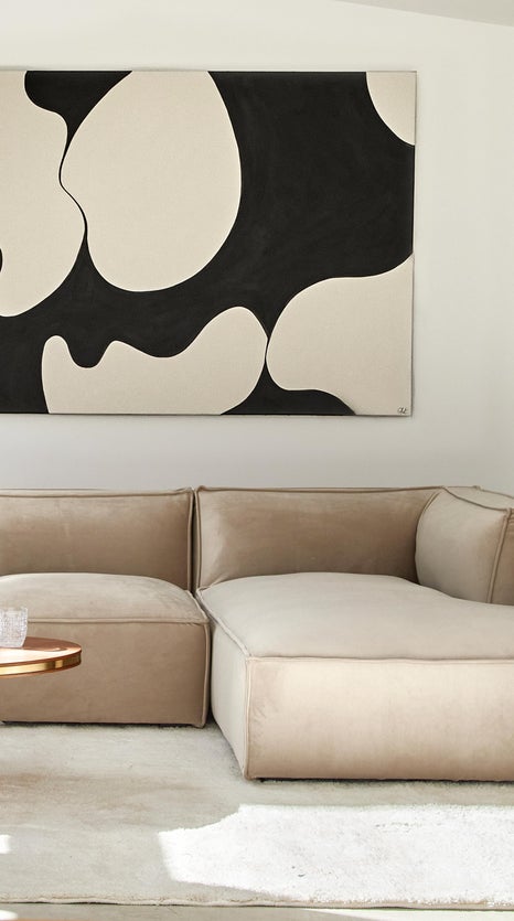 Inspiration AUSTER Ecksofas Taupe / Schwarz Samt / Holz