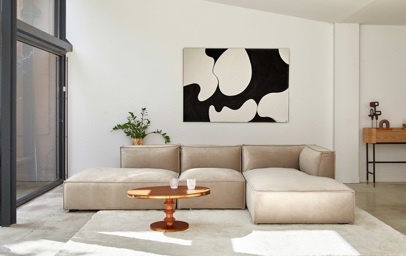 Inspiration AUSTER Corner Sofas Taupe / Black Velvet / Wood
