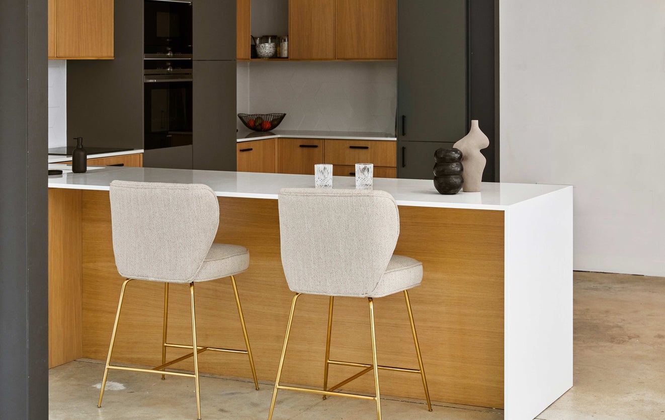 Inspiration WAYNE Bar Stools Golden beige Fabric / Metal