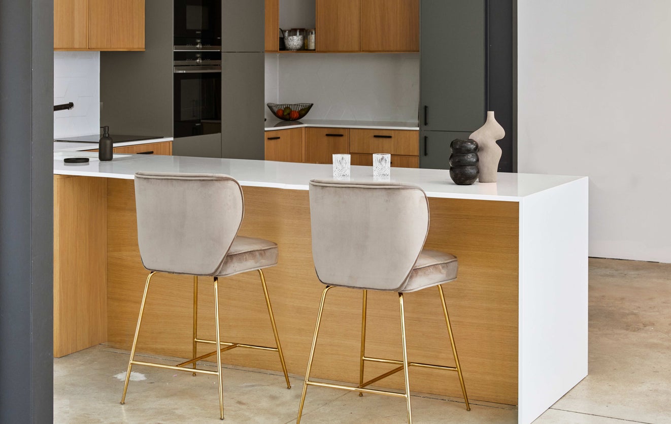 Inspiration WAYNE Bar Stools Taupe / Laiton Velours / Acier