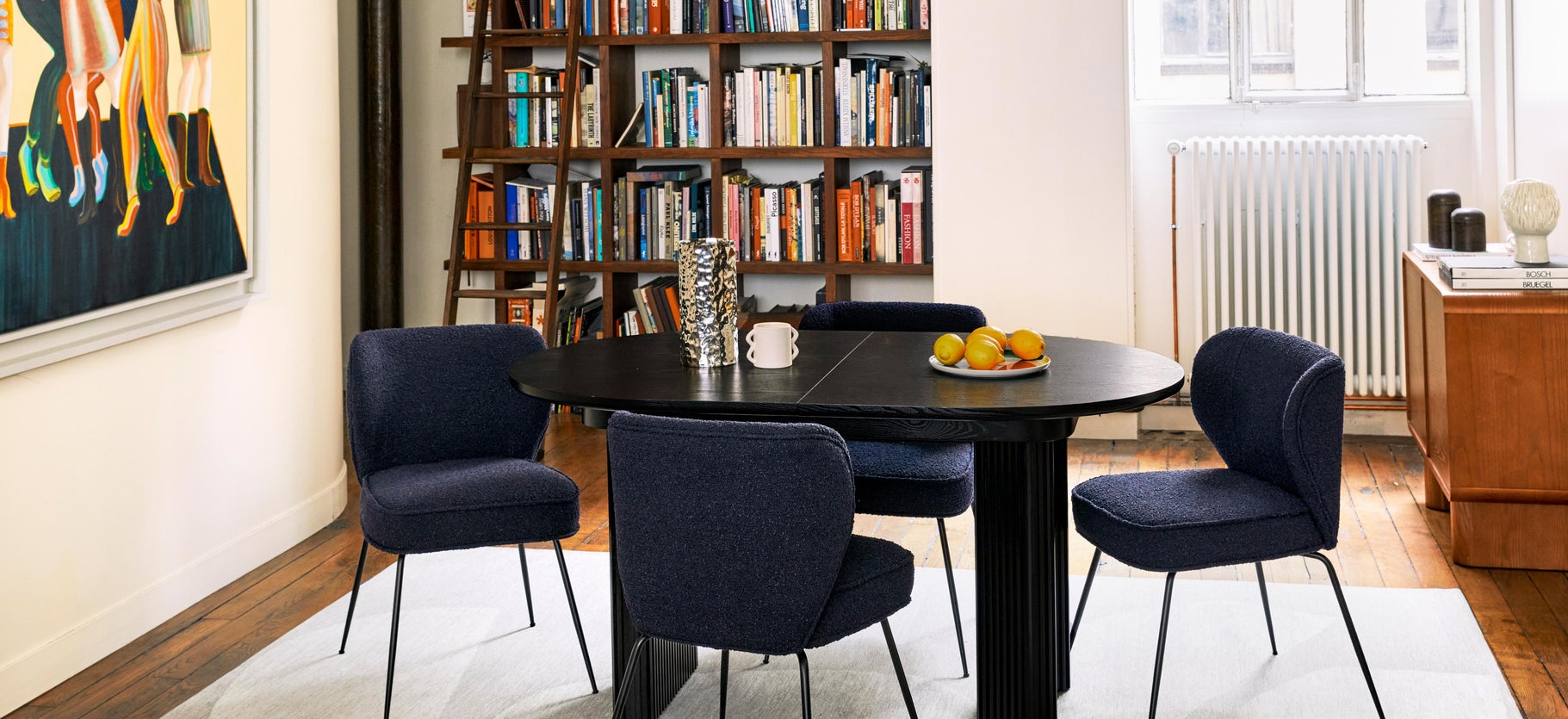 Inspiration WAYNE Dining chairs Night blue / Black Curly / Metal