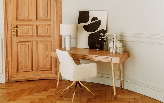 Chaise de bureau - Blanc bouclette & métal doré - NV GALLERY