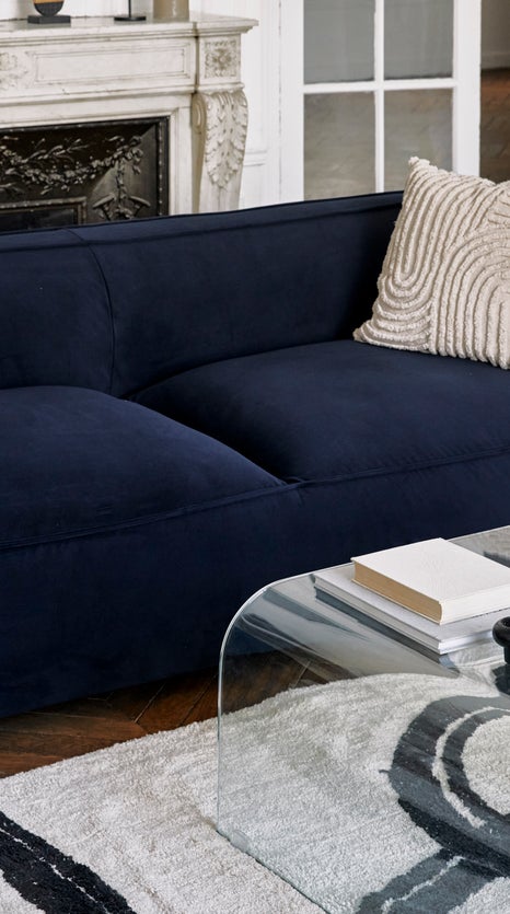 Inspiration AUSTER Sofas mit 3 und mehr Sitzplätzen Blau / Schwarz Samt / Metall