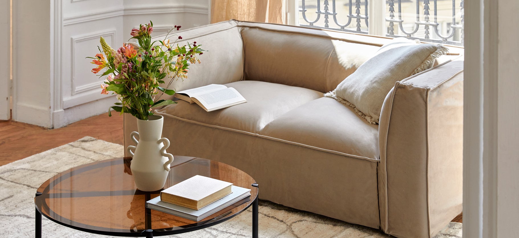 Inspiration AUSTER 2 Seater Sofas Taupe Velvet / Wood