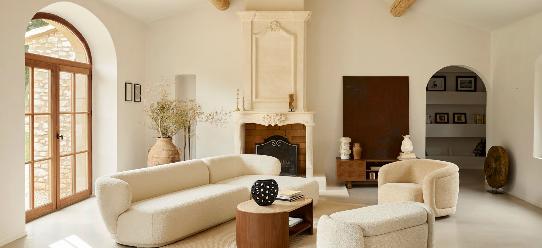 Inspiration GIULIA Corner Sofas Ecru Bouclette / Wood
