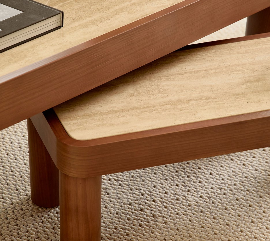 Inspiration KOUMO Tables basses Marron / Blanc Travertin / Bois