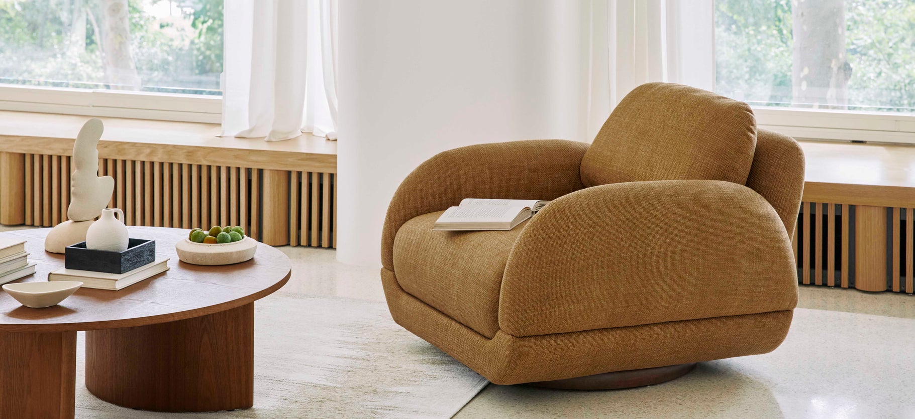 Inspiration MASSAO Fauteuils Cognac Tweed / Bois