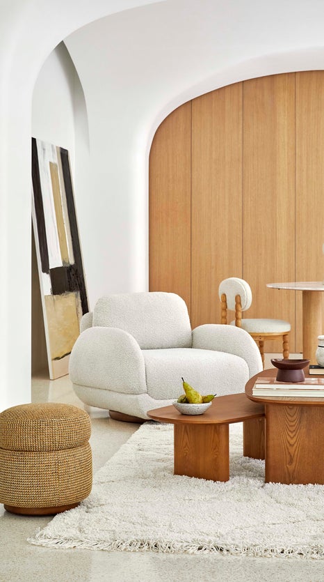 Inspiration MASSAO Fauteuils Blanc Bouclette / Bois