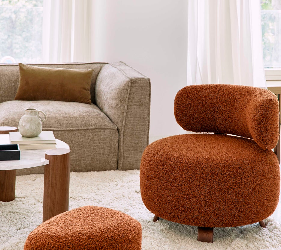 Inspiration PLATON Armchairs Orange / Brown Bouclette / Wood