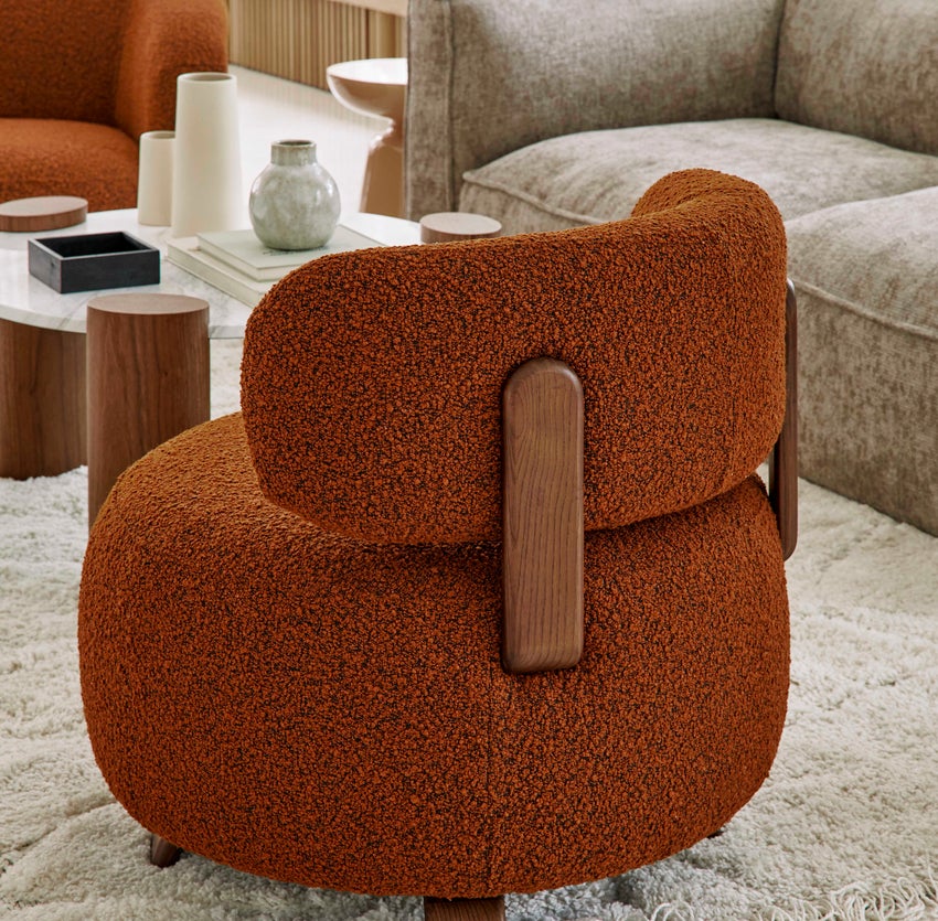 Inspiración PLATON Sillones Óxido / Marrón Bouclé / Madera