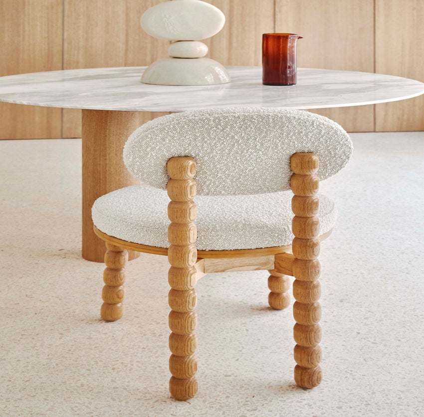 Inspiration BOLD Dining chairs White / Brown Bouclé / Bois