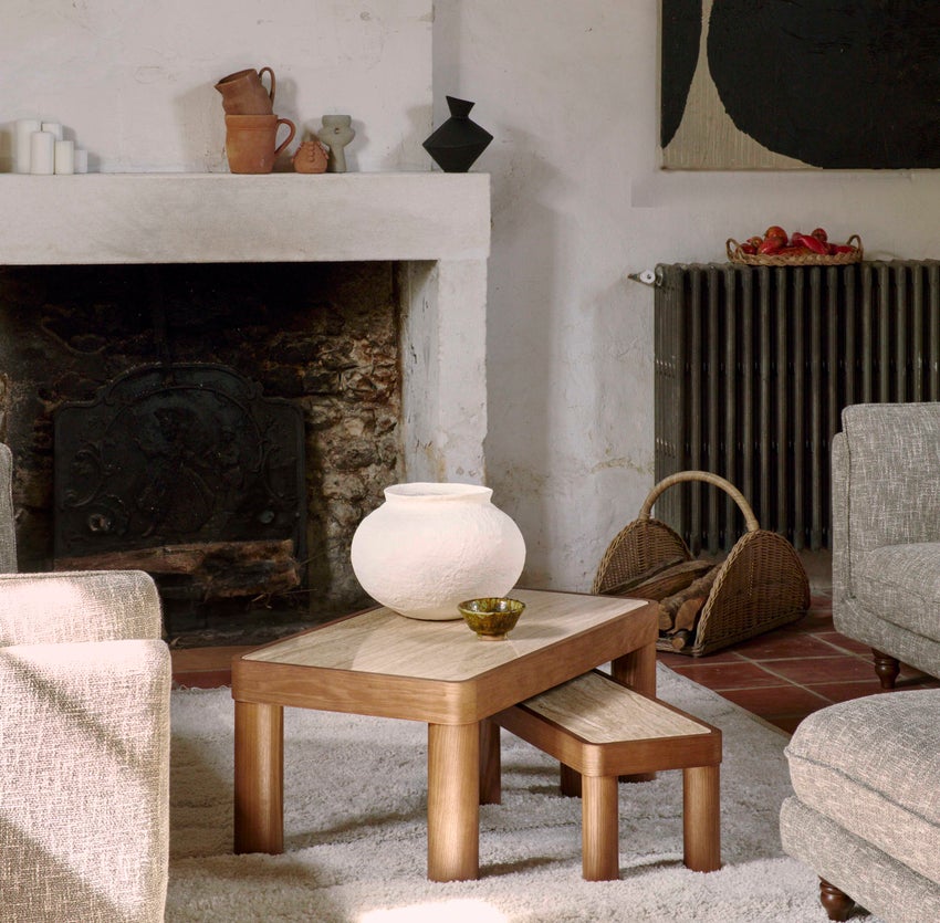 Inspiration KOUMO Coffee Tables Brown / White Travertine / Wood