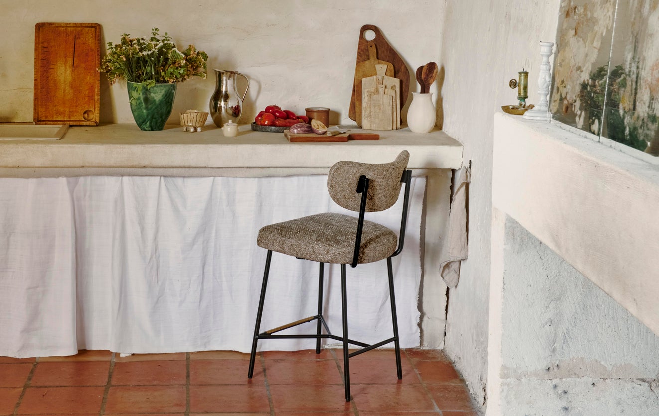 Tabouret de bar Tweed taupe & métal noir NV GALLERY JASPER