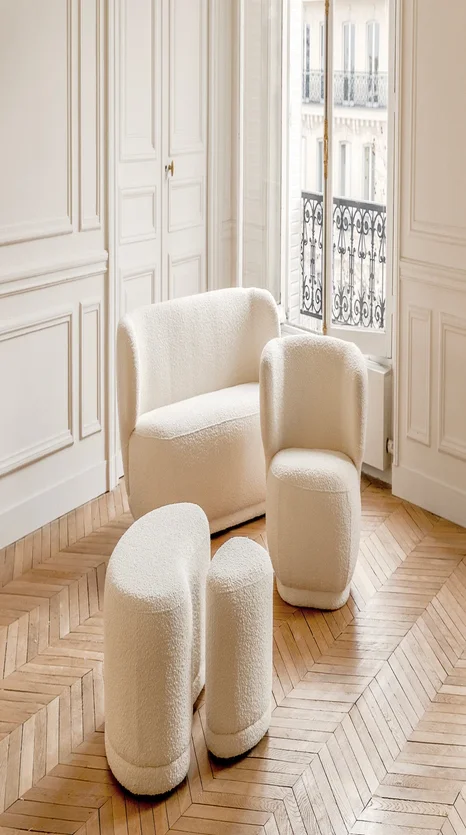 Inspiration GIULIA Sofas mit 3 und mehr Sitzplätzen Weiß Bouclé / Holz