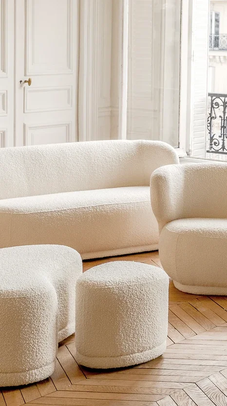 Inspiration GIULIA Sofas mit 3 und mehr Sitzplätzen Weiß Bouclé / Holz