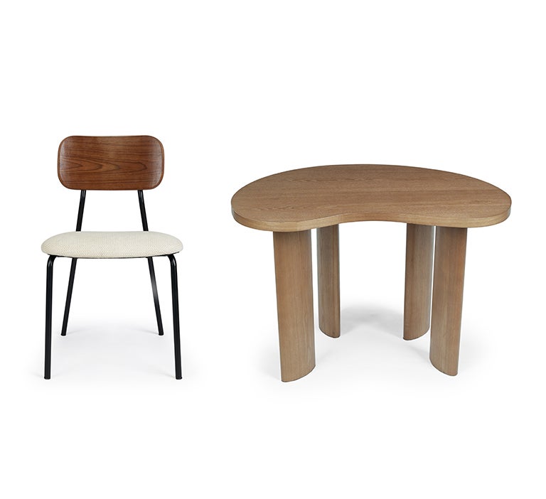 EERO mini + ANTONIO mini Ensemble chaise + bureau enfant, Beige coton & bois