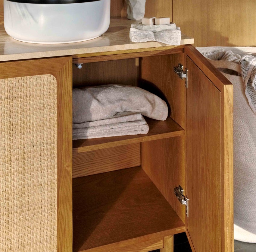 Inspiration ARANA Bathroom storage Natural / White Wood / Rattan / Travertine