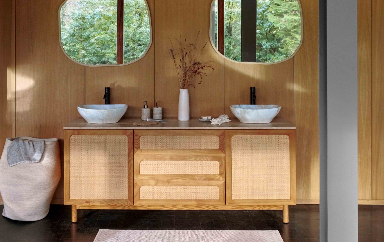 Lavabo En Marbre Beige Sur Comptoir - 2 Pièces - Neuf - Style Campagne