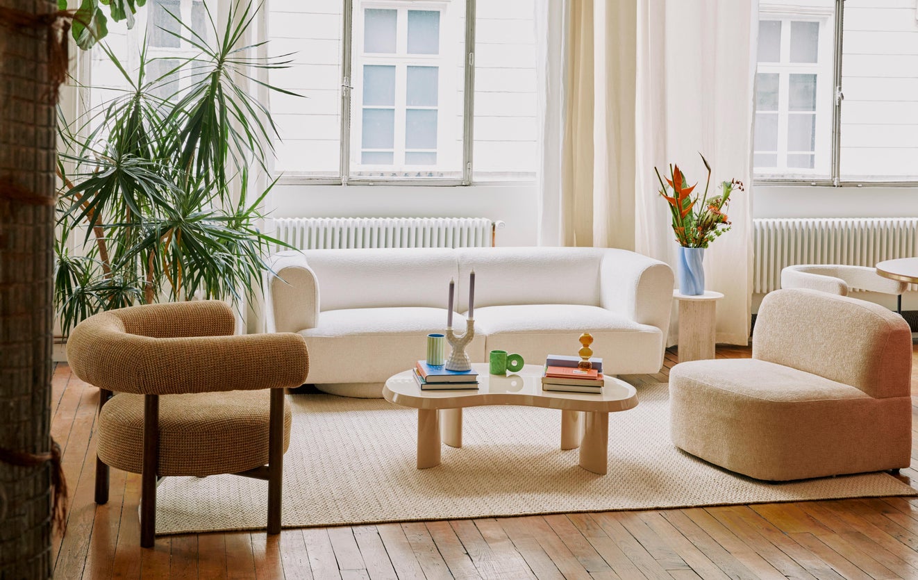 Inspiration RENSO + CAROL Sofas mit 3 und mehr Sitzplätzen Gelb / Weiß Tweed / Holz