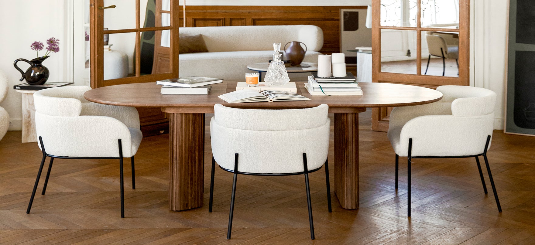 Inspiration BARON + ADRIANO Extendable dining tables Blanc / Marron Bouclette / Bois