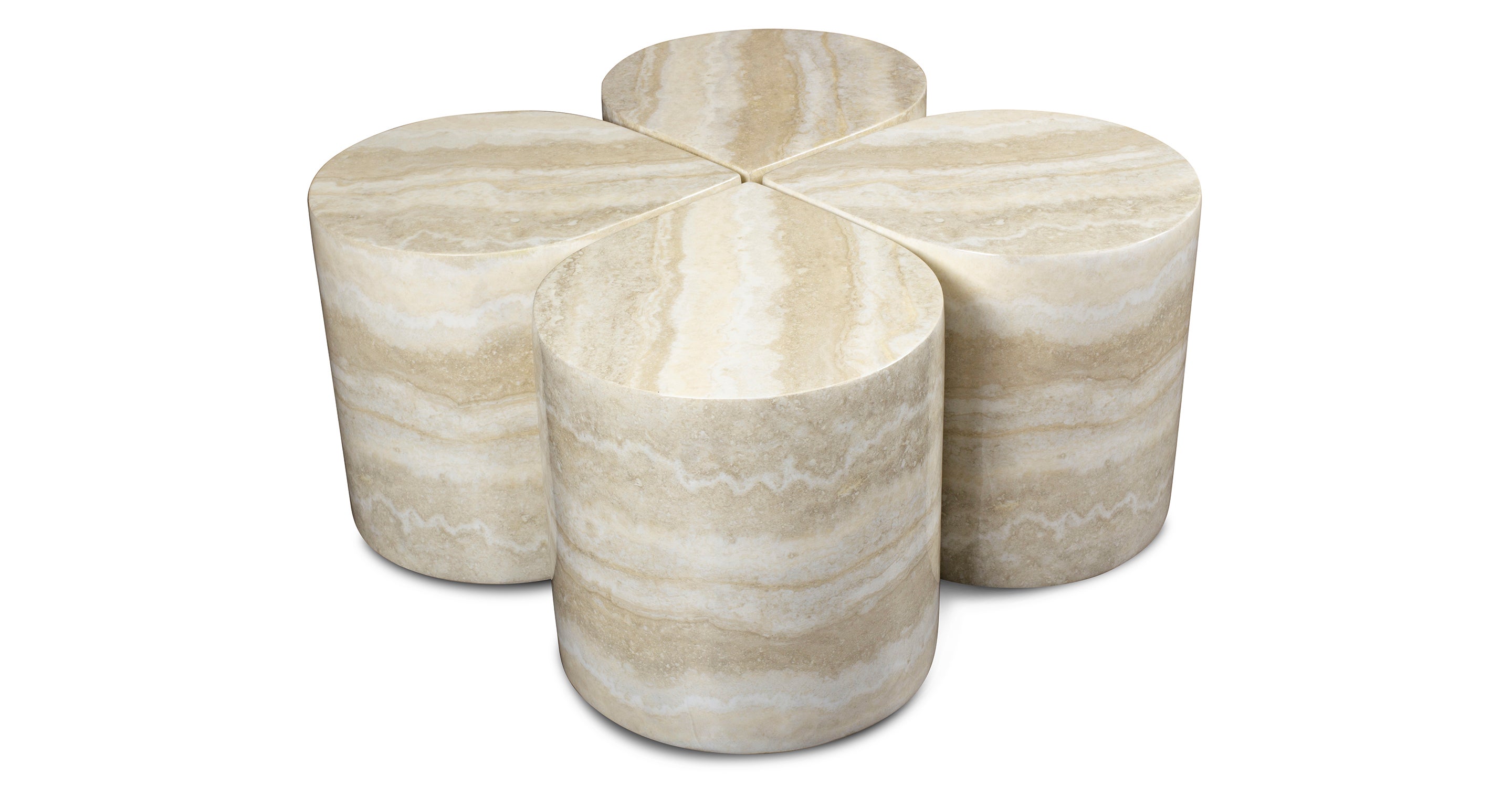 Ensemble de 4 tables d'appoints BLOOMS beige effet travertin - NV Gallery