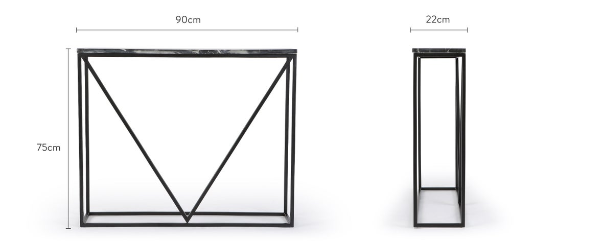 NIVEN Konsolentische Schwarz Marmoroptik / Metall Dimensions