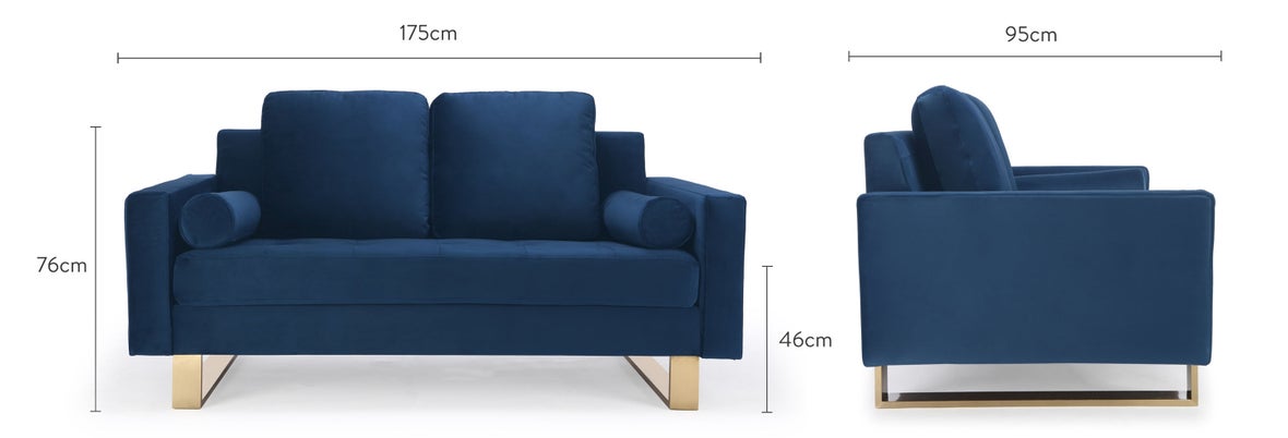 MIDNIGHT 2-Sitzer Sofas Blau Samt / Metall Dimensions