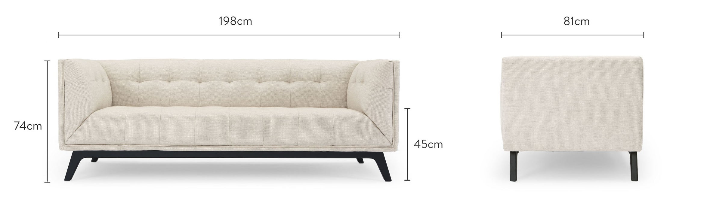 BRICK LANE 3 Seater Sofas Beige Fabric Dimensions