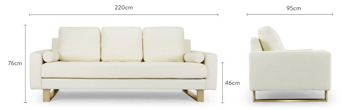 MIDNIGHT 3-Sitzer Sofas Weiß / Gold Samt / Edelstahl Dimensions