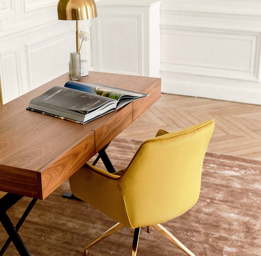 Inspiration KINGSCROSS Chaises de Bureau Jaune / Doré Velours / Laiton