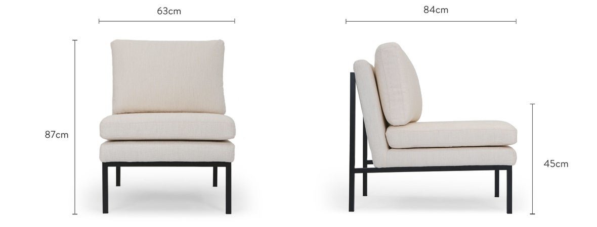 MIAMI VICE Sessel Beige / Schwarz Stoff / Metal Dimensions