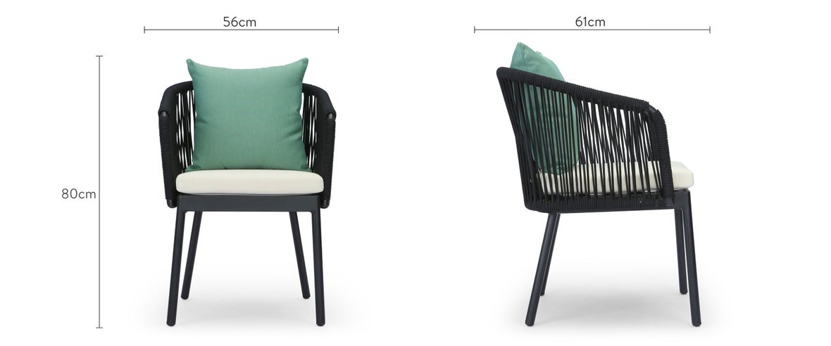 SANTA MONICA Chaises de jardin Noir / écru / vert Cordage / métal Dimensions