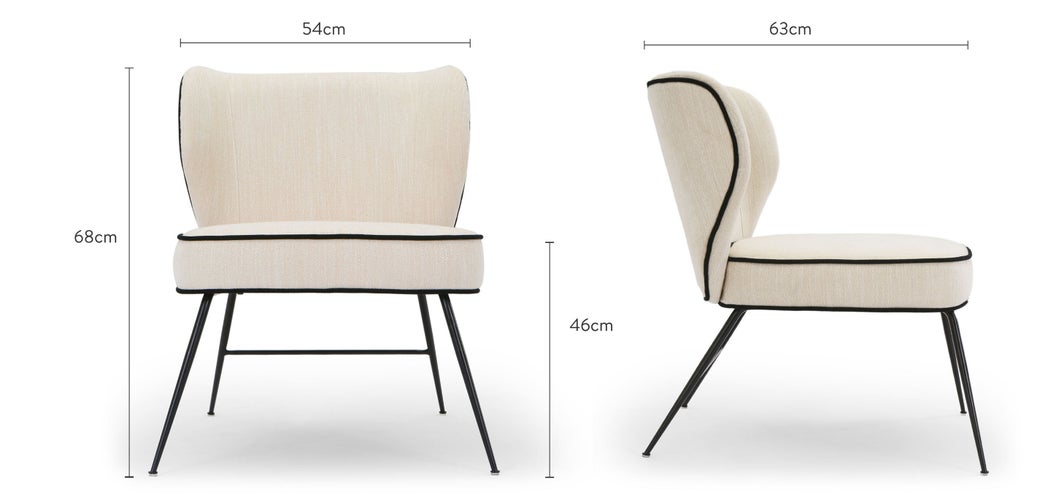 WAYNE LOUNGE Sessel Beige / Schwarz Stoff / Edelstahl Dimensions