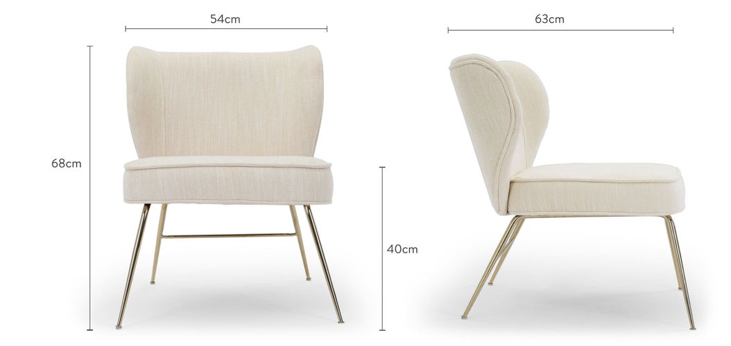 WAYNE LOUNGE Fauteuils Beige / Doré Velours / Laiton Dimensions