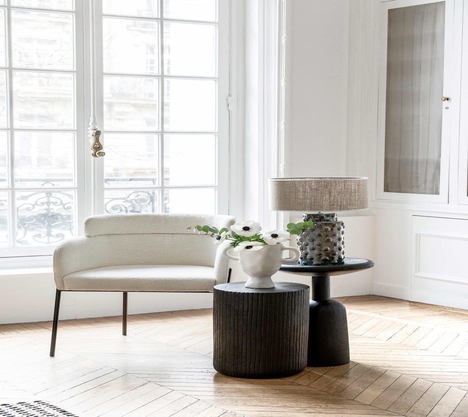 Chaise design - Blanc bouclette & métal noir - NV GALLERY - BARON