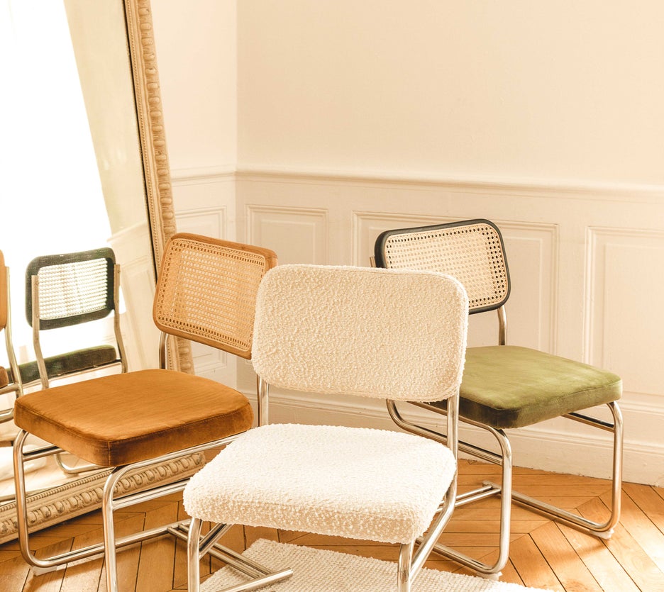 Inspiration Uberto Chaises de salle à manger Blanc bouclette / Argent Tissu / Métal