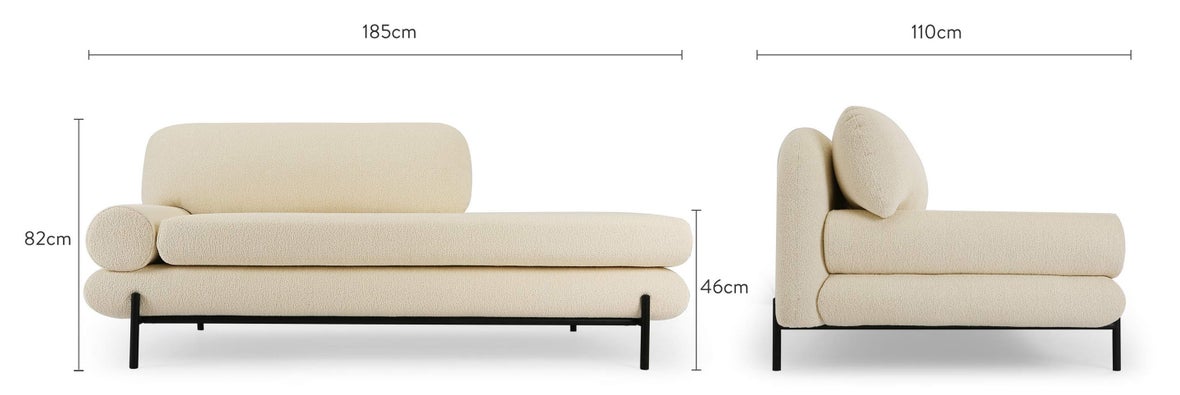 OMNYA Recamieren links Bouclé Stoff / Schwarz Polyester / Edelstahl Dimensions