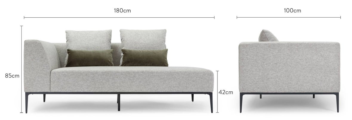 REVOLT Recamieren links Gris / Noir Tissu / Acier Dimensions