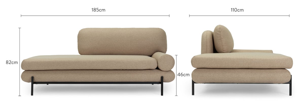OMNYA Recamieren rechts Taupe / Schwarz Stoff / Metall Dimensions