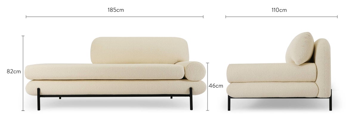 OMNYA Méridiennes droite Blanc Tissu / Fer Dimensions