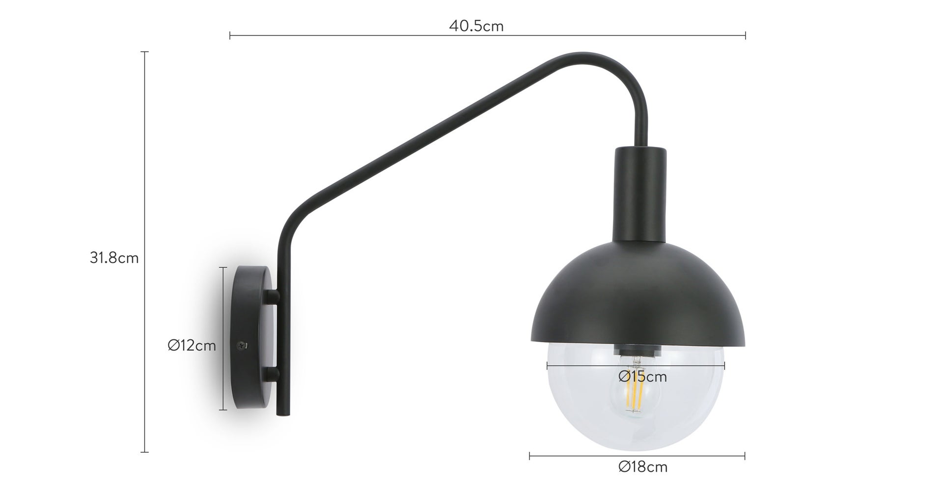 AVIATOR Appliques murales Noir Verre / Acier Dimensions