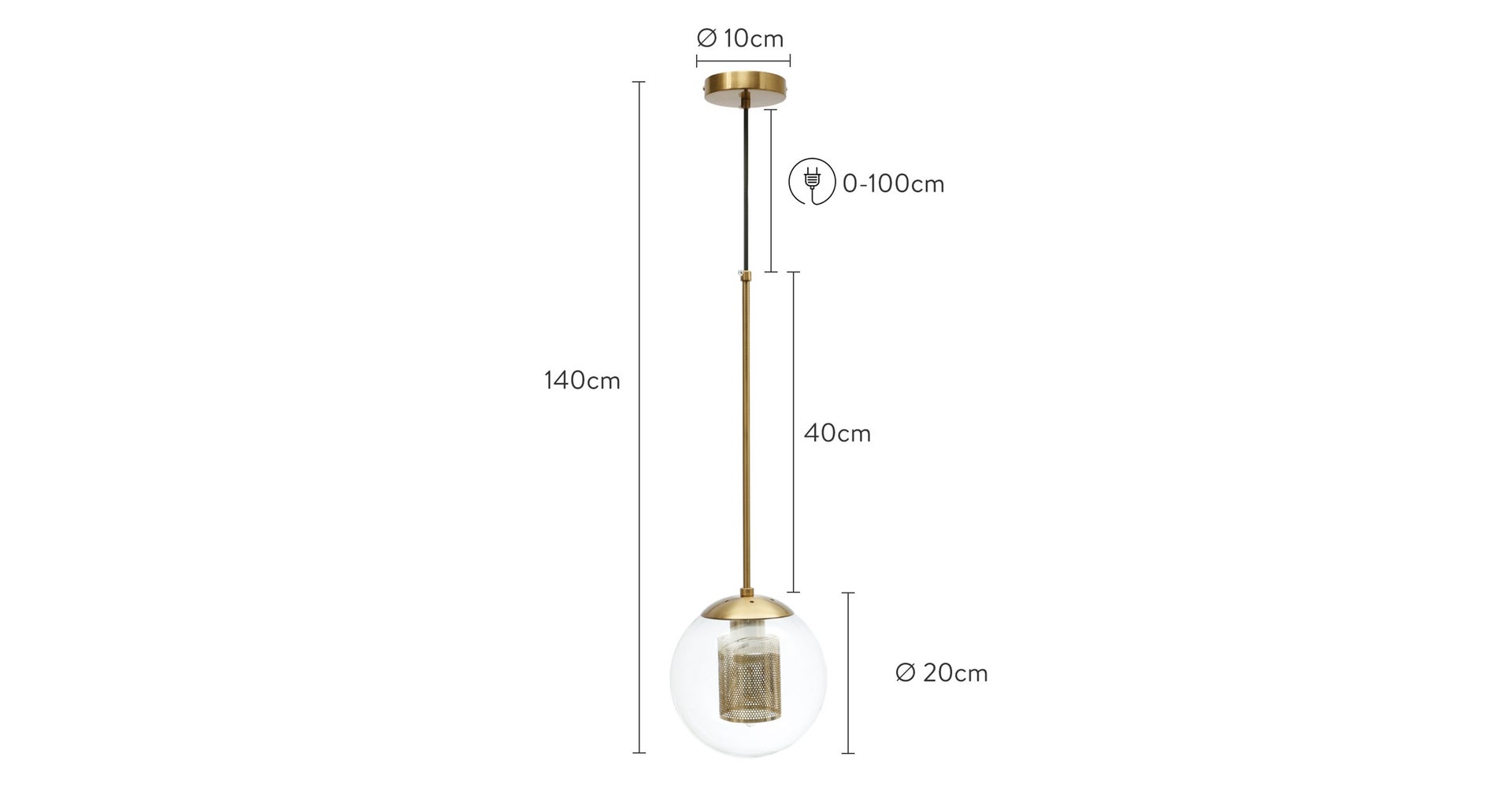 EXCELSIOR Pendant lamps Doré Verre / Laiton Dimensions