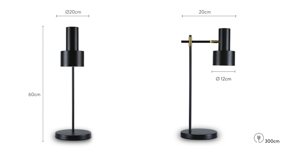 DOUBLESHOT Lampes de table Noir Métal Dimensions